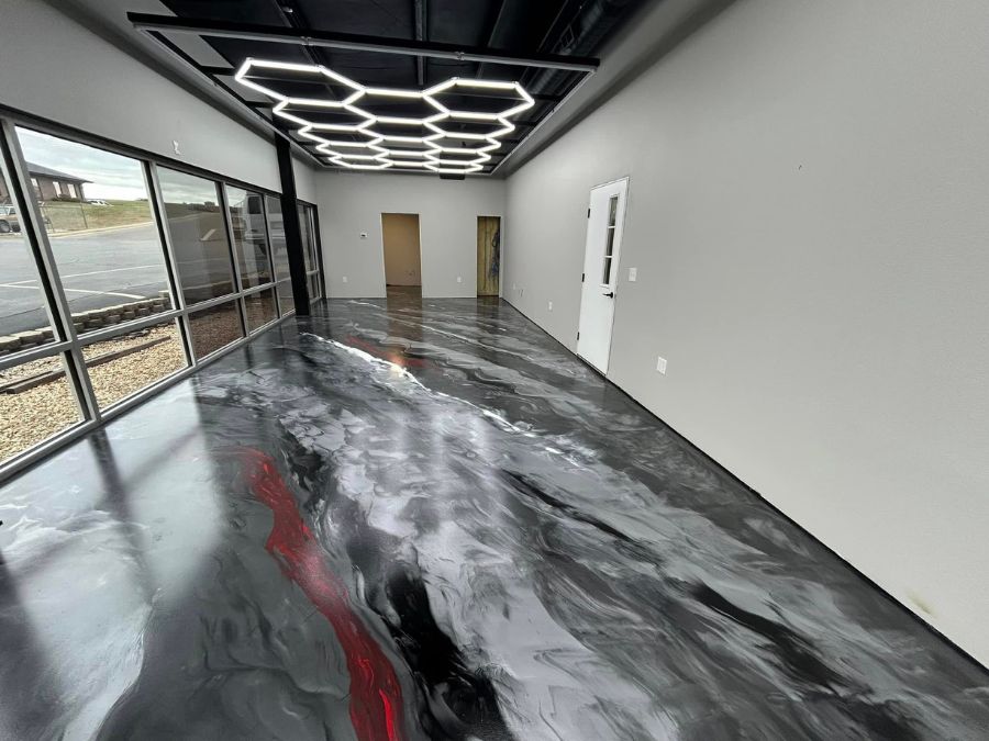 Metallic epoxy basement floor Missouri
