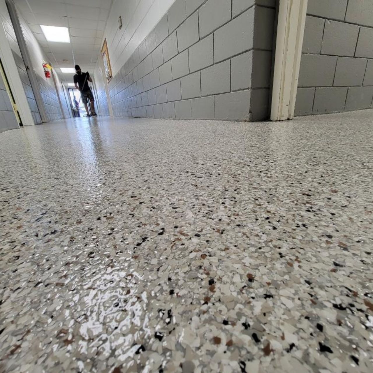 School hallway floor coating cinder block walls Missouri